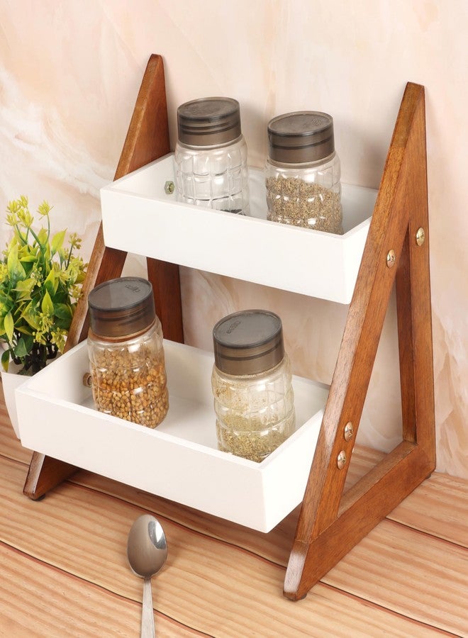 Kundi Versatile Wooden Triangular Spice Rack - 2-Tier Kitchen Countertop Organizer with Jars & Bottles Holder | Stylish Kitchen Storage & Décor (2 Tier) - Image 1